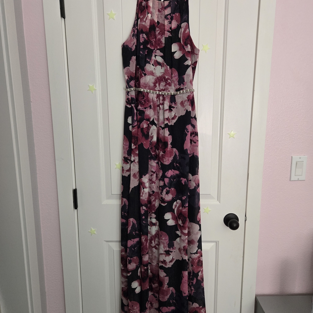 SLNY Pink and Black Floral Maxi Dress